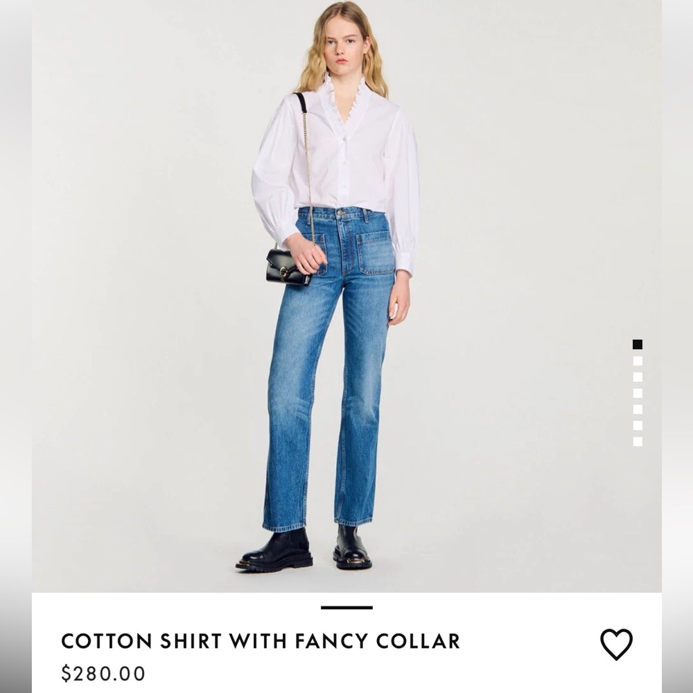 Sandro White Cotton Blouse with Ruffle Collar